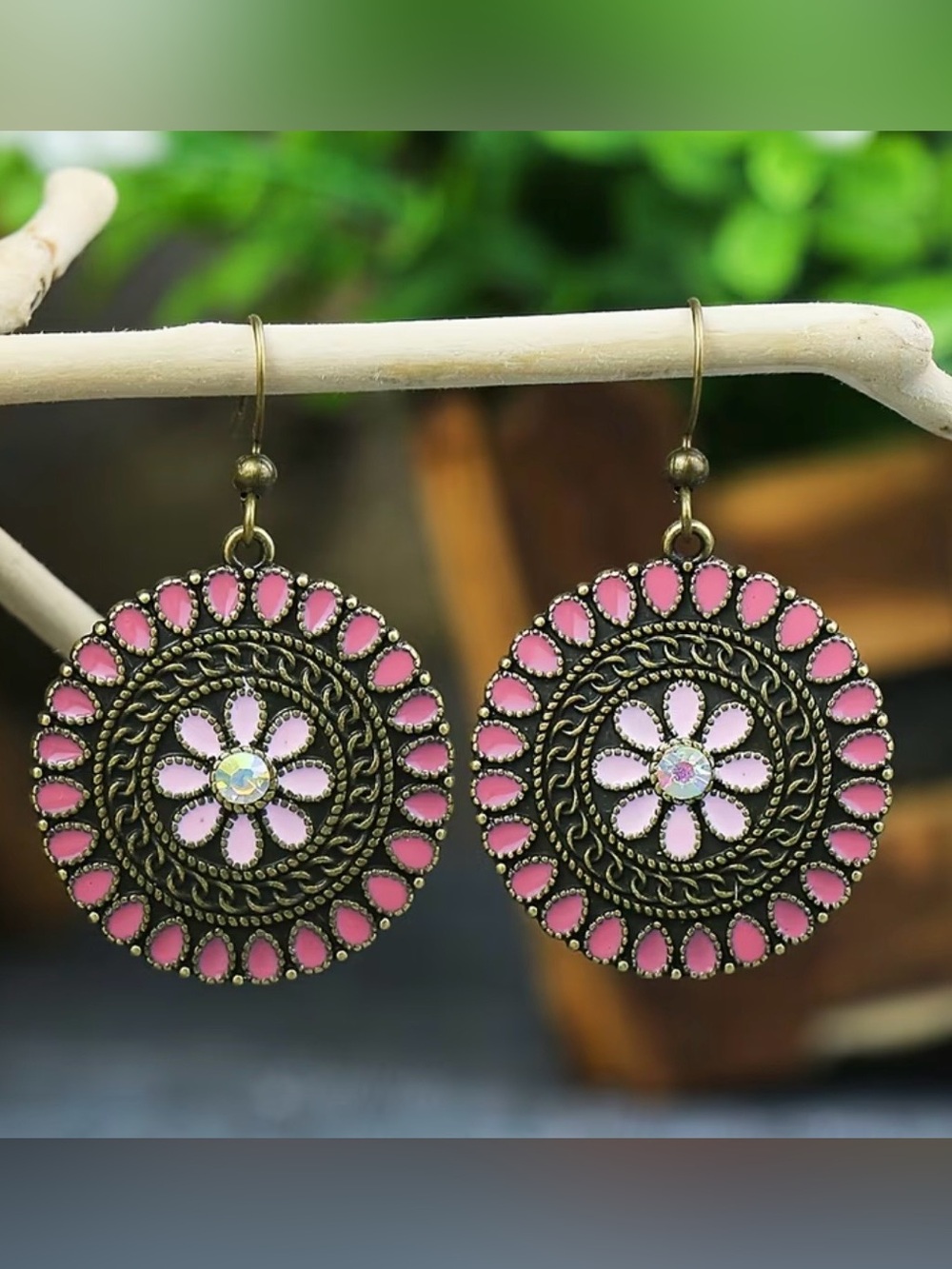 Boho Floral Round Dangle Earrings - Pick 1 - Picture 4 of 6